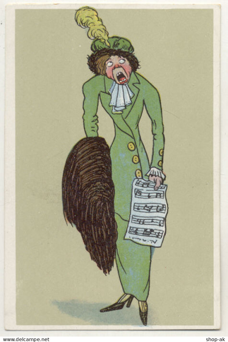 W5V56/ Alte Frau Singt  Humor Litho AK Ca.1910 - Humour