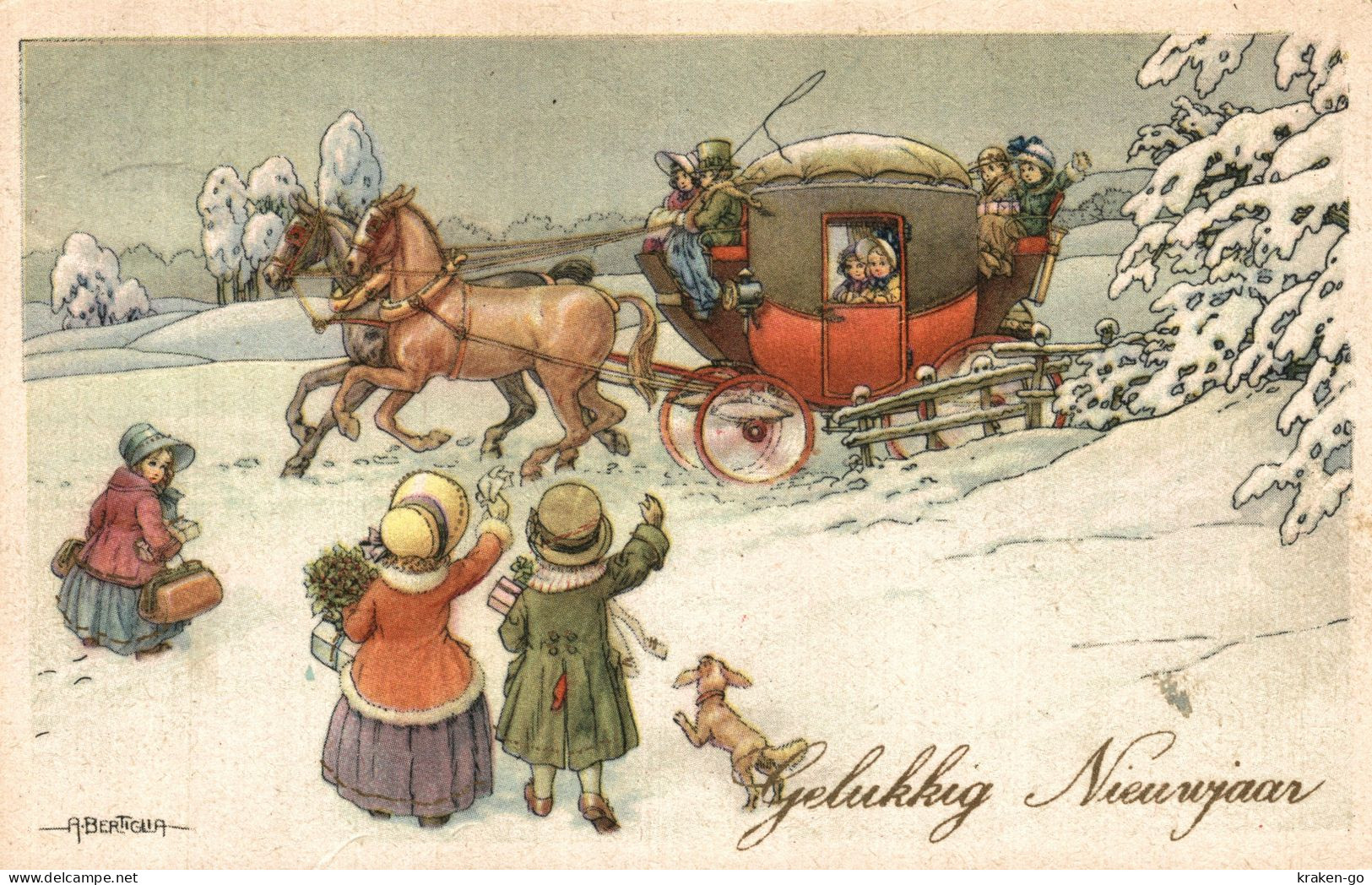 A. BERTIGLIA - Bambini In Carrozza - Buon Anno (Olandese) - Cavalli - VG - #148 - Bertiglia, A.