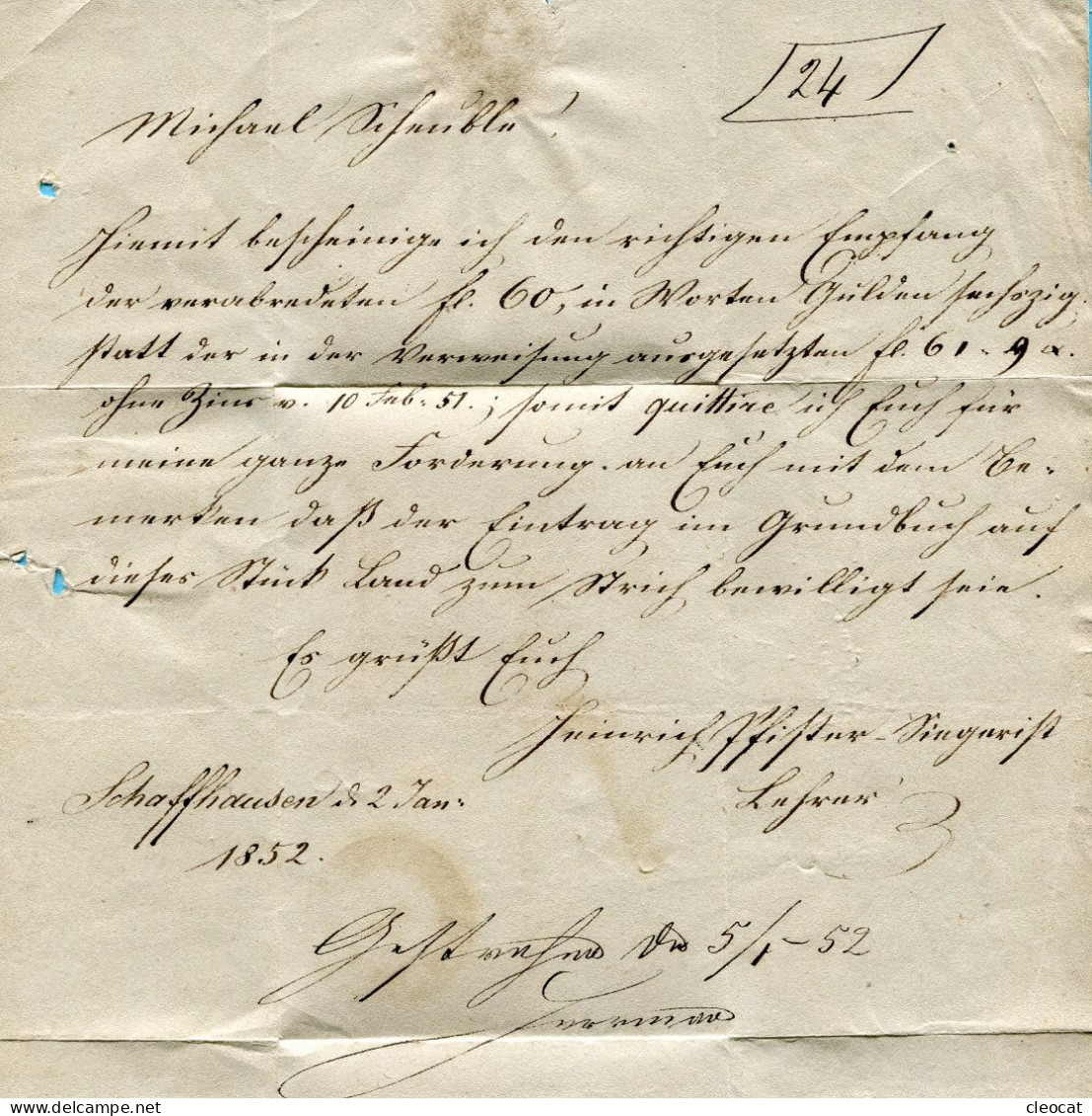 Faltbrief Von Schaffhausen Nach Radelsburg 1852 - ...-1845 Préphilatélie