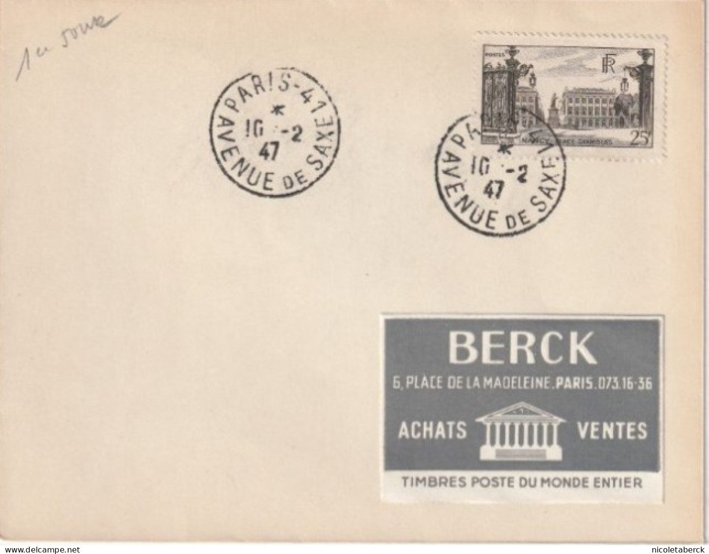 N°778 1er Jour 10/2/47. Rare. Collection BERCK. - Storia Postale