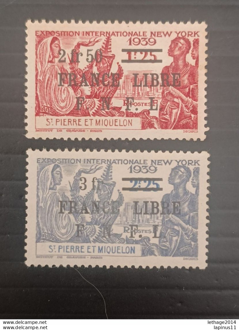 ST PIERRE ET MIQUELLON 1941 EXPOSITION DE NEW YORK OVERPRINT FRANCE LIBRE F N F L CAT. YVERT N. 283/284 MNG - Unused Stamps