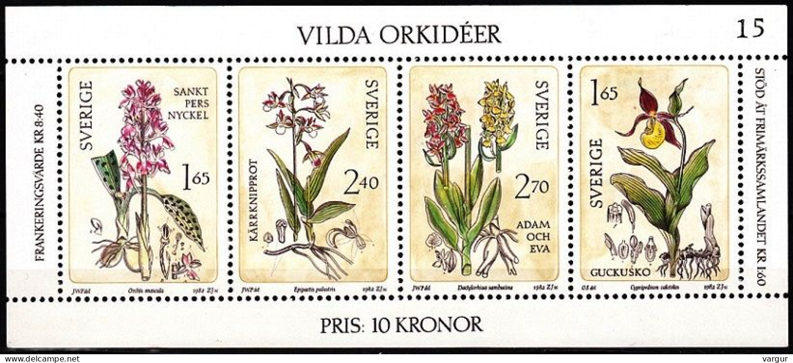 SWEDEN 1982 FLORA Plants Flowers: Orchids. Souvenir Sheet, MNH - Orchidées