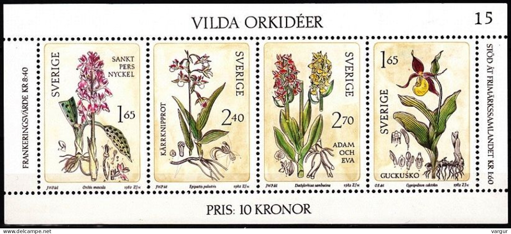 SWEDEN 1982 FLORA Plants Flowers: Orchids. Souvenir Sheet, MNH - Orchids