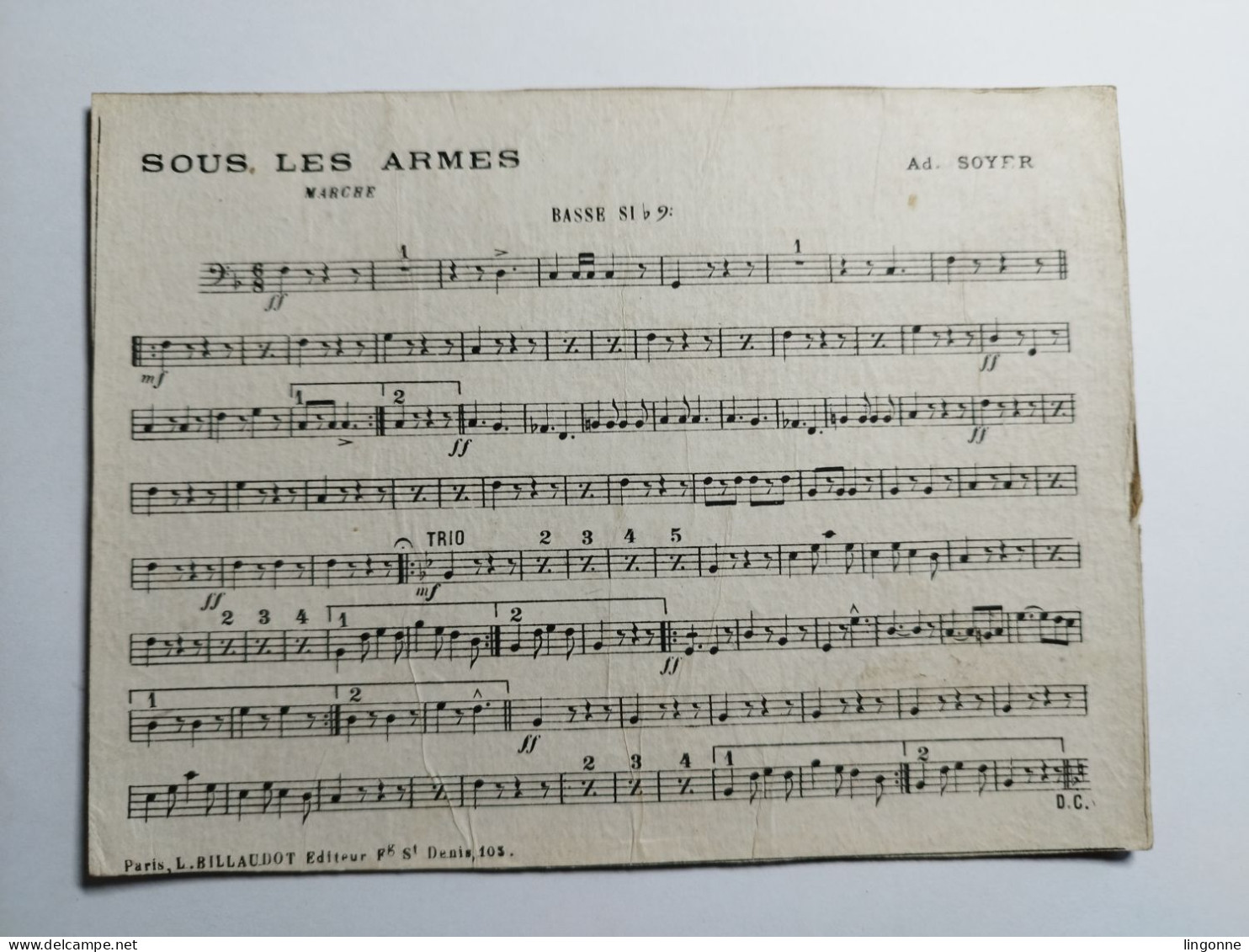 PARTITION Cartons Réglés Pour La Musique Militaire SOUS LES ARMES BASSE SI B9 Ad SOYER - Partitions Musicales Anciennes