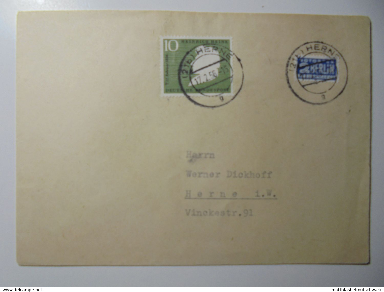 Alliierte Besetzung (Zwangszuschlagsmarken) (1954) /MiNr. 8, Bundesrepublik Deutschland (1956) /MiNr. 229 - Lettres & Documents