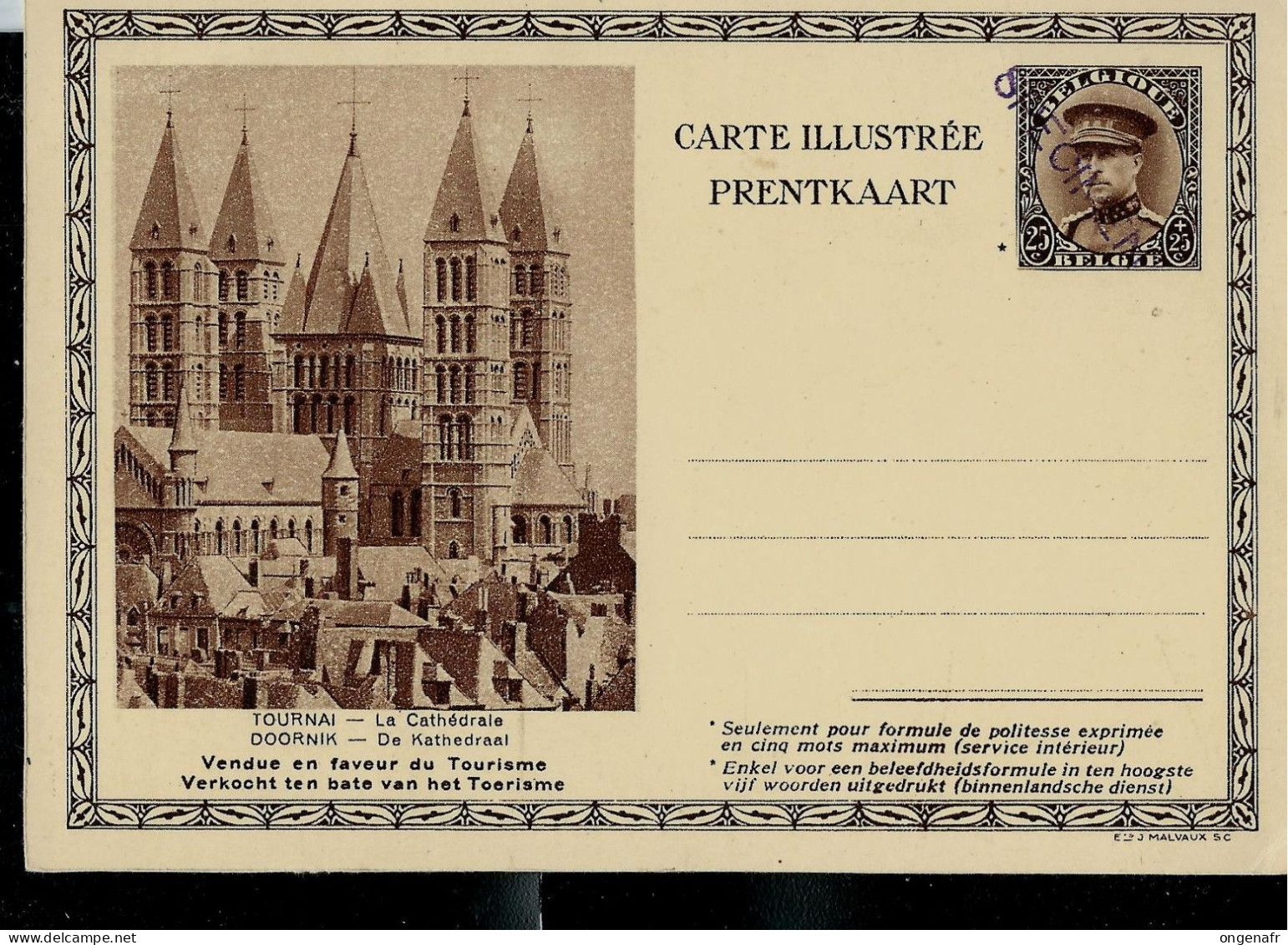 Carte Illustrées Neuve N° 21. Vue 22 ( TOURNAI ) - A.  Surcharge SPECIMEN En Violet - Postcards 1934-1951