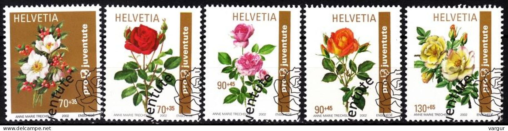 SWITZERLAND 2002 FLORA Plants Flowers: Roses. Pro Juventute. Complete Set, Used / CTO - Rose