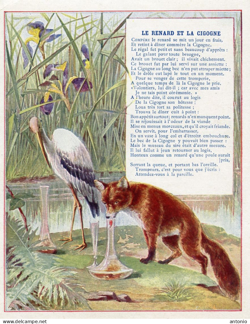 CHROMO FABLES DE LA FONTAINE - LE RENARD ET LA CIGOGNE - LOYER CHARENTON - Autres & Non Classés