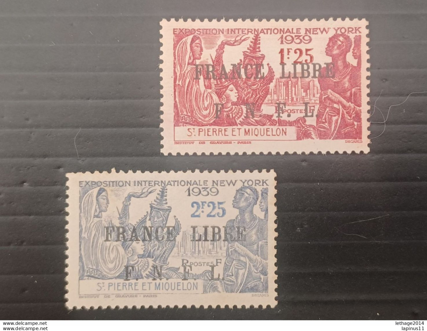 ST PIERRE ET MIQUELLON 1941 EXPOSITION DE NEW YORK OVERPRINT FRANCE LIBRE F N F L CAT. YVERT N. 281/282 MNG - Unused Stamps