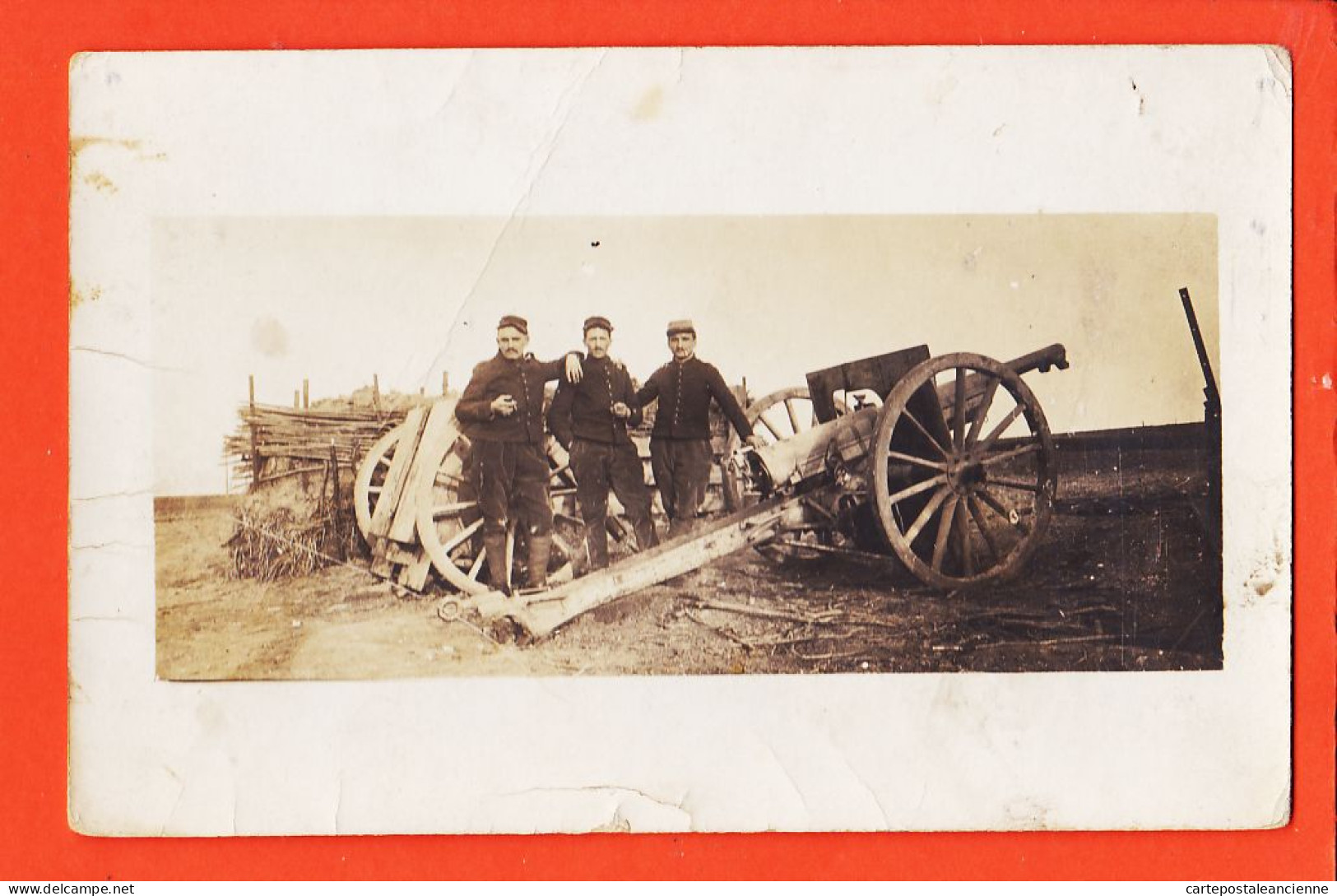 07847 ● Carte-Photo Guerre 1914-1918 Avant-Train + Canon 75 Modèle Mle 1897 Avec 3 Servants SOUVENIR De LANGRES CpaWW1 - Guerra 1914-18