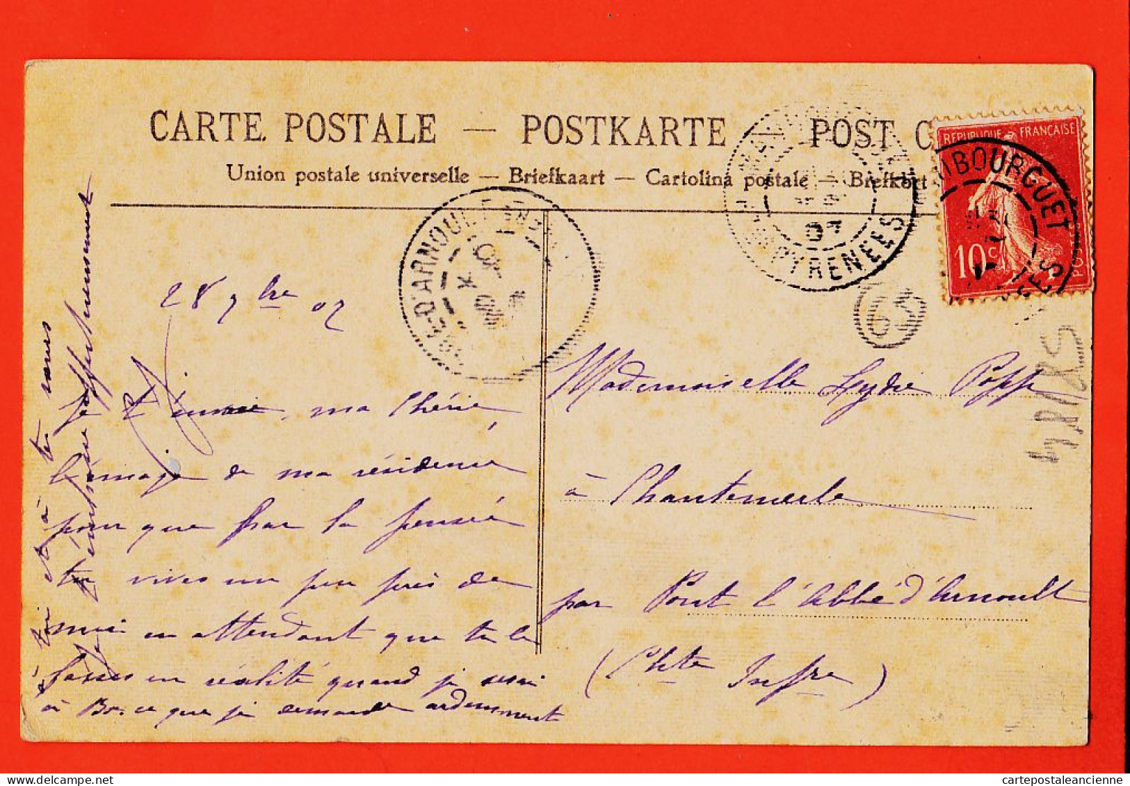 07741 ● ● Rare Carte Toilée MAUBOURGUET (65) Chateau BELLE-ALLEE 1907 à Lydie POPPE Chantemerle Pont Abbé Arnoult - Maubourguet