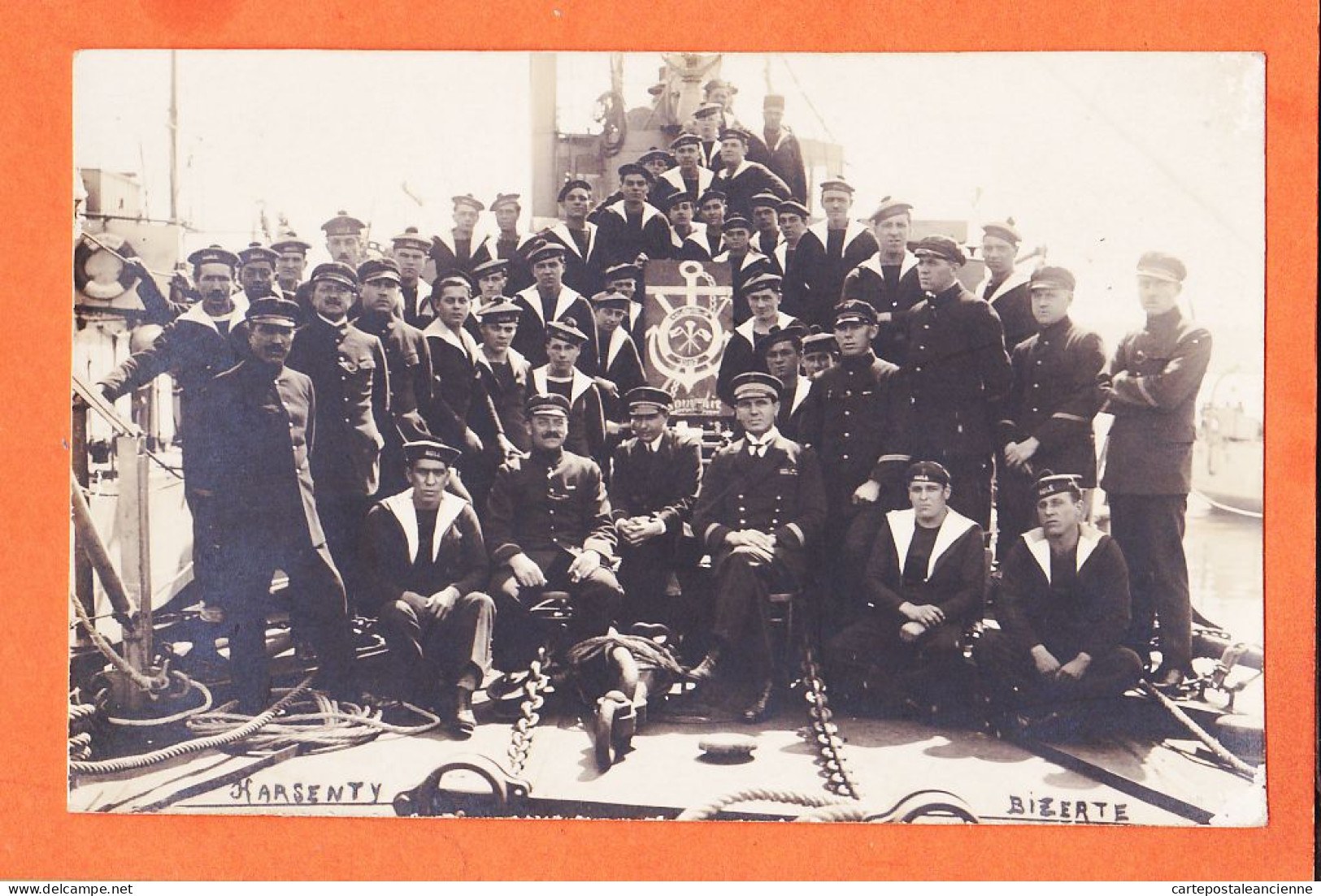 07890 ● Rare Carte-Photo BIZERTE Souvenir 1907 Equipage Marins à Bord Du AGILE Marine Militaire Française KARSENTY - Tunesien