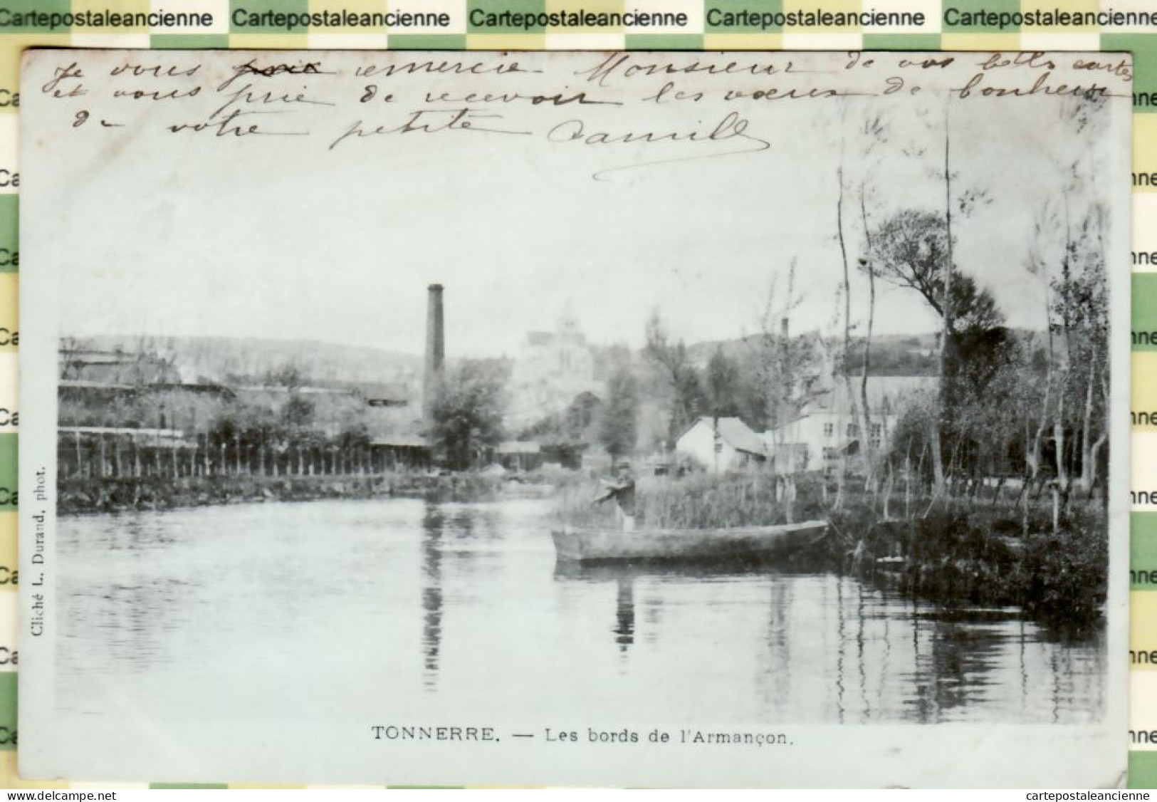 07658 ● TONNERRE 89-Yonne Barque Usines Les Bords De L'ARMENCON 1903 à Anatole GUIRAULT Montereau Edition DURAND - Tonnerre
