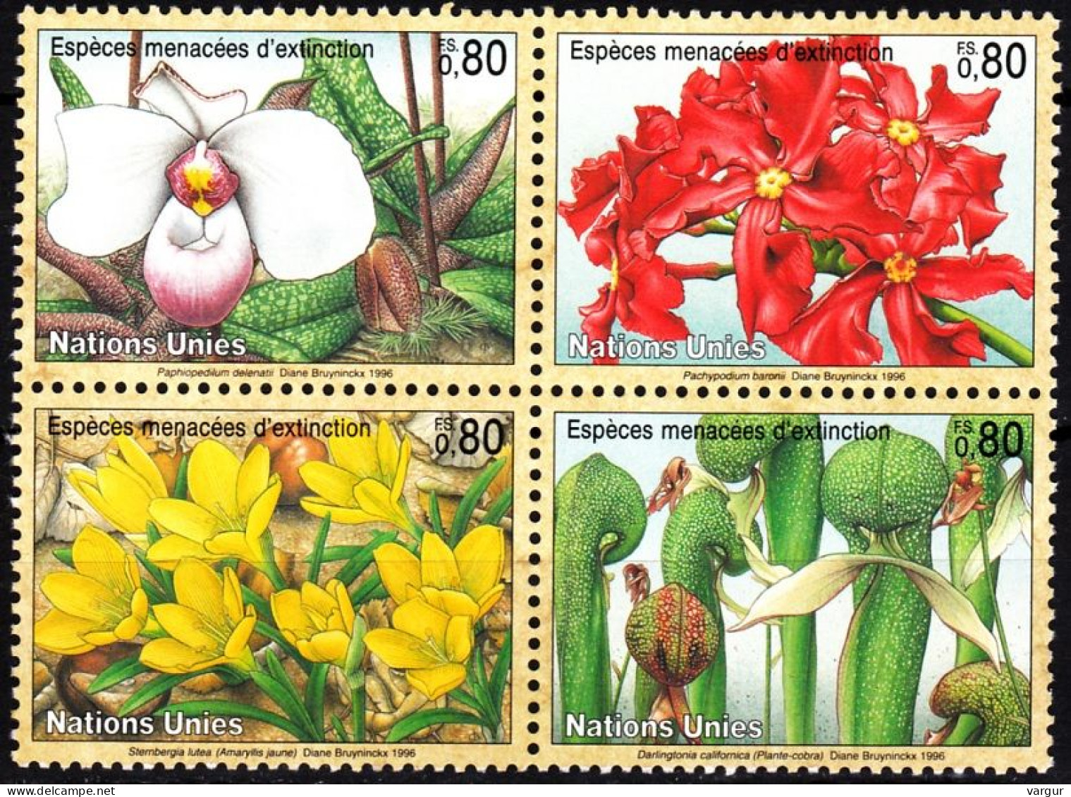 UNITED NATIONS / Geneva 1996 FLORA Endangered Plants: Flowers. Block, MNH - Autres & Non Classés