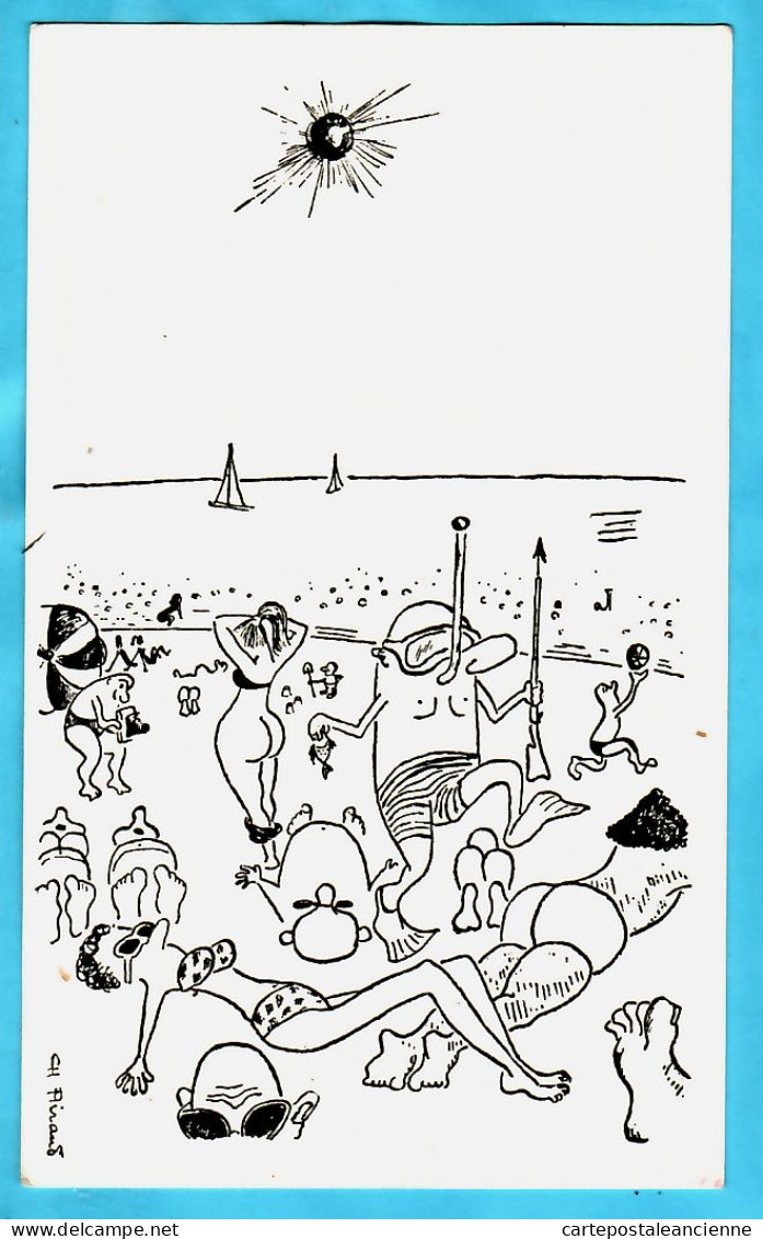 07919 ● Rare Ch AIRAUD Humour Plage Culs-nus Ploucs Sur Plage Série 8 AOUT Illustration Satirique 1970s C.A.R.M Paris - Humour