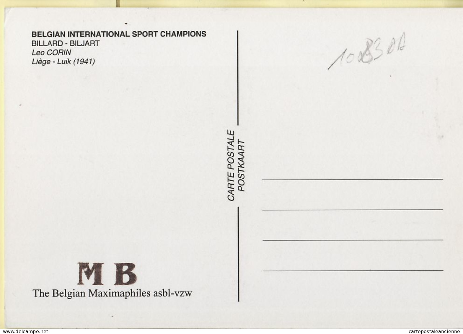 07971 / ⭐ LIEGE LUIK Belgian International Sport Champions Biljart 1906-2006 Leo CORIN 1941 Billard - Liège