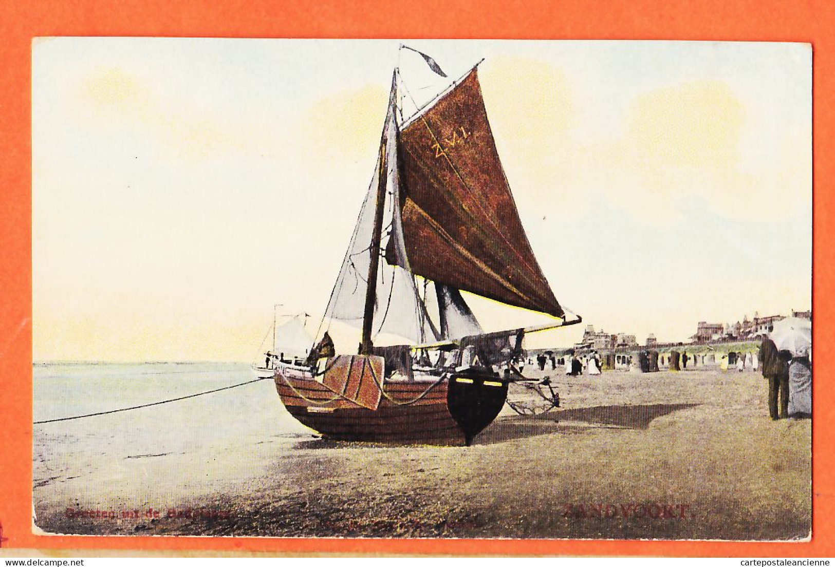 07564 ● ● ZANDVOORT Vissende Zeilboot Z.V.1 Gezicht Op Strand Met Boot Voilier Pêche Plage 1910s Jos. NUSS Haarlem - Zandvoort