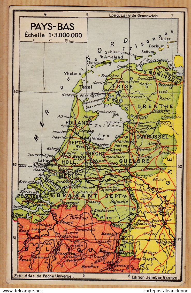 07605 ● Carte Géographique PAYS-BAS 6.7 Millions Habitants BELGIQUE 1920s KUMMERLY JEHEBER Genève Suisse N°16 - Maps