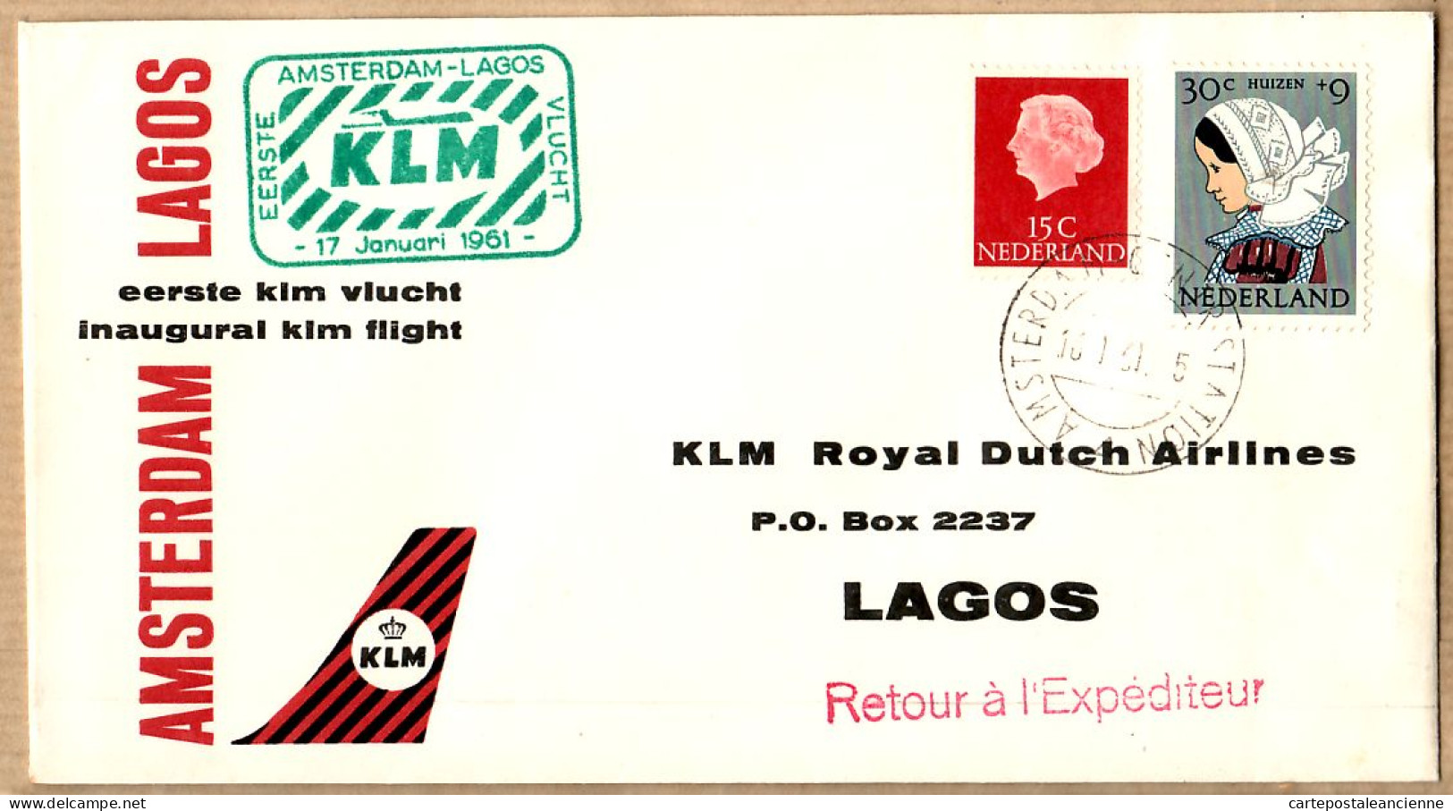 07607 ● KLM Scheduled First Flight March 4, 1967 AMSTERDAM-LAGOS Vol Inaugural Eerste Vlucht Retour Expéditeur - Storia Postale
