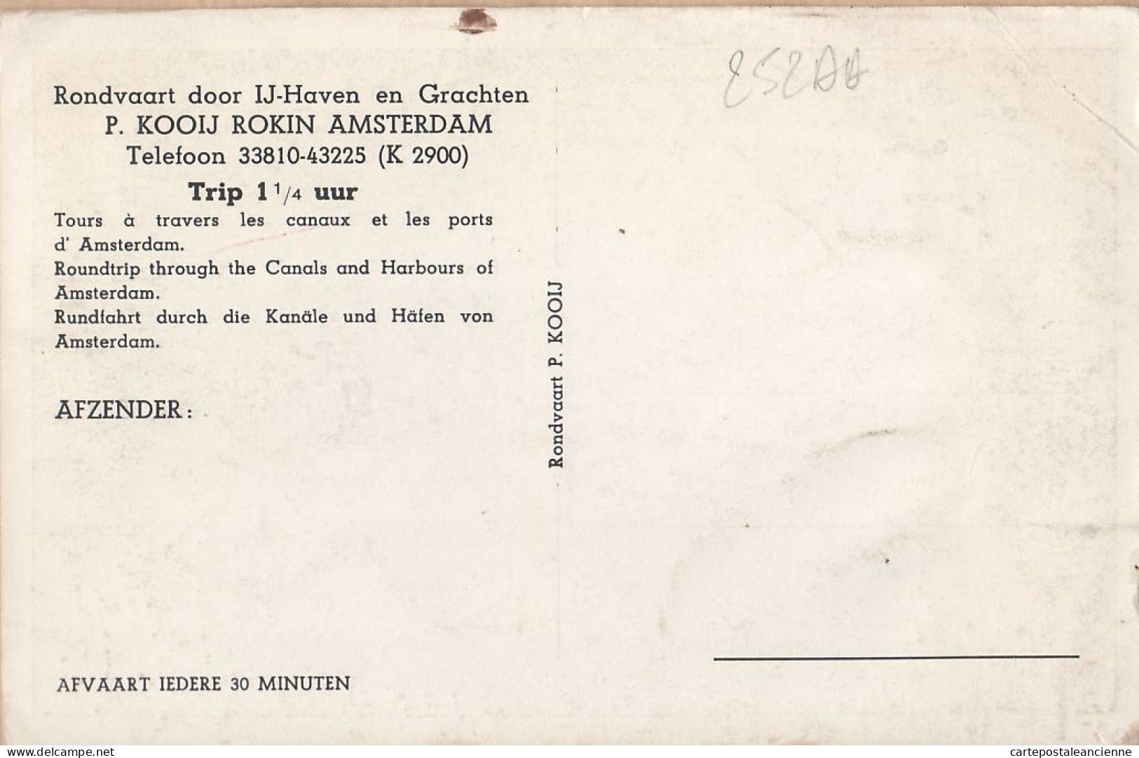 07541 ● Noord-Holland ARONDVAART KOOIJ AMSTERDAM Rondvaart Door IJ-Haven En Grachten 1960s-KOOIJ Cpbat - Amsterdam