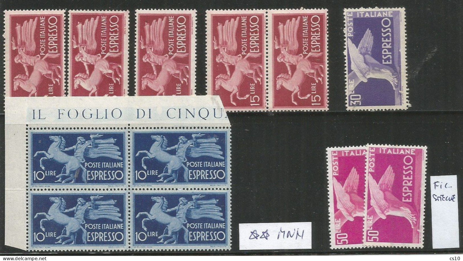 1946/1955 Espressi Democratica ** MNH Lotto Esemplari Nuovi Incluso L.10 Quartina AdF - Collections