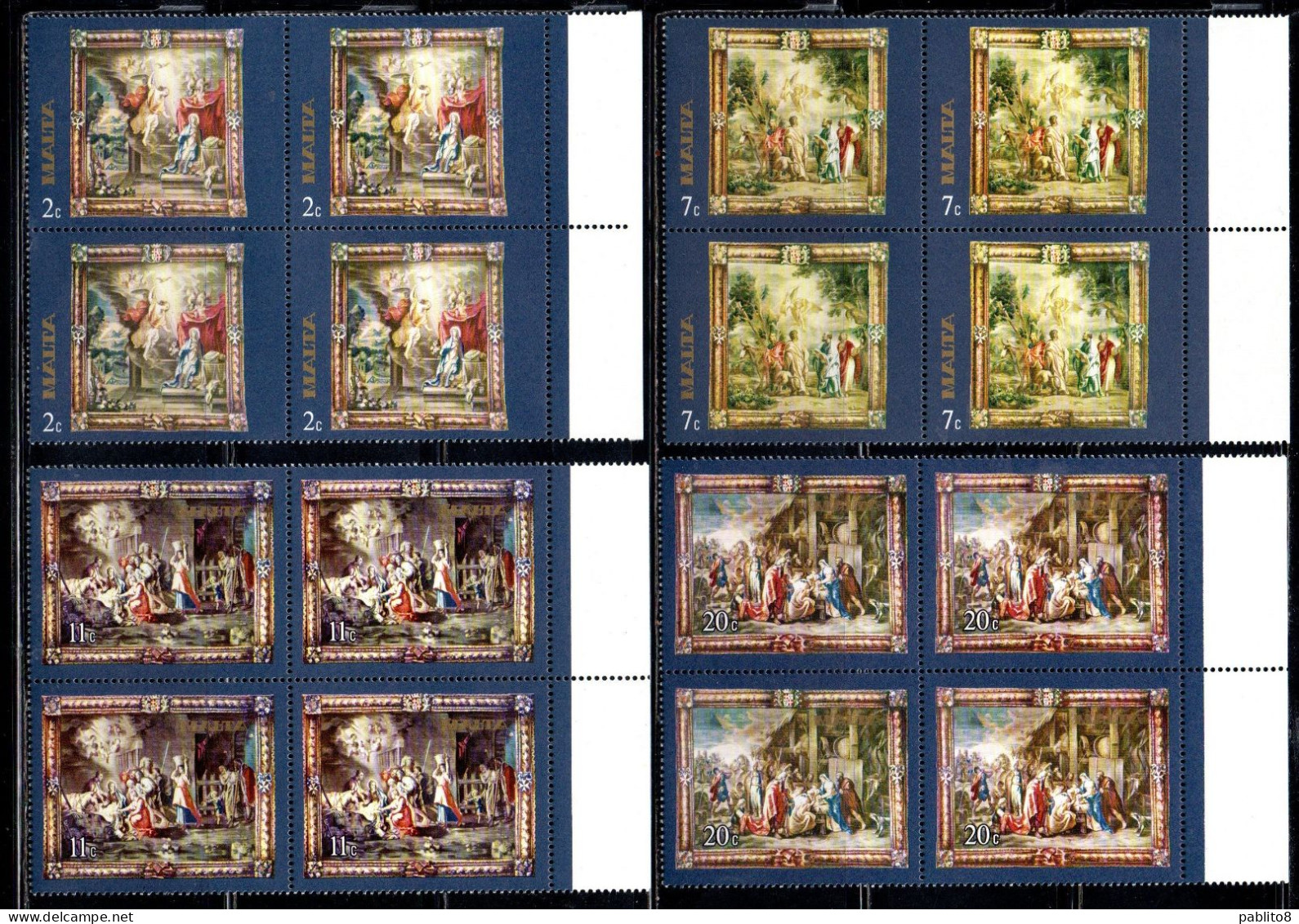 MALTA 1977 TAPESTRIES AFTER DESIGNS BY RUBENS TAPPEZZERIE TAPESTRY COMPLETE SET SERIE COMPLETA BLOCK QUARTINA MNH - Malte