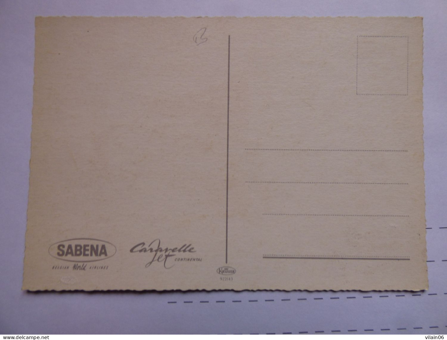 SABENA  CARAVELLE /   AIRLINE ISSUE / CARTE COMPAGNIE - 1946-....: Modern Tijdperk