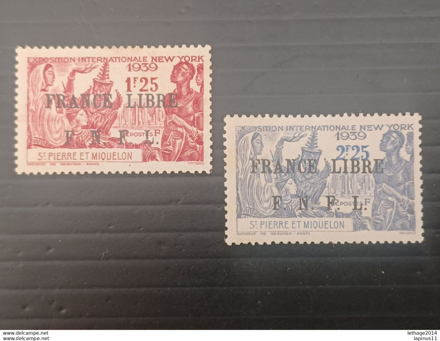 ST PIERRE ET MIQUELLON 1941 EXPOSITION DE NEW YORK OVERPRINT FRANCE LIBRE F N F L CAT. YVERT N. 281/282 MNG - Ongebruikt