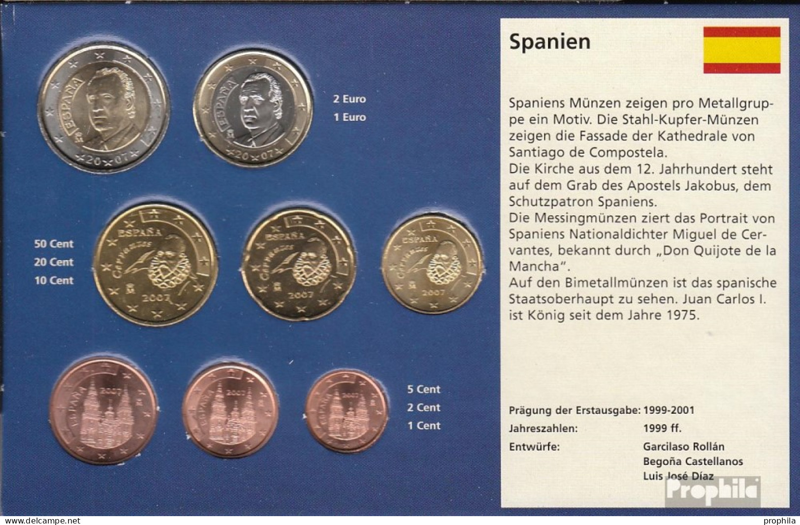 Spanien 2007 Stgl./unzirkuliert Kursmünzensatz 2007 EURO-Nachauflage - España