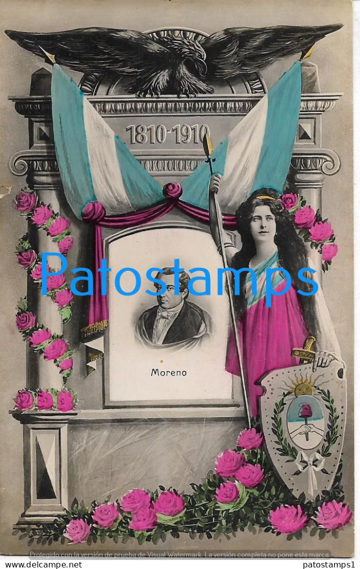 227475 ARGENTINA CENTENARY CENTENARIO PATROTIC FLAG HERALDRY PROCER MORENO POSTAL POSTCARD - Argentine