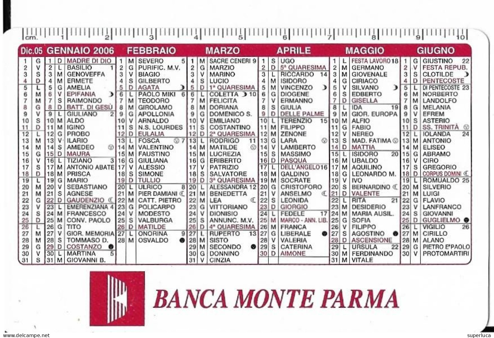 16-BANCA MONTE PARMA 2006-CALENDARIO TASCABILE(ASSORBITA DA BANCA INTESA) - Small : 2001-...