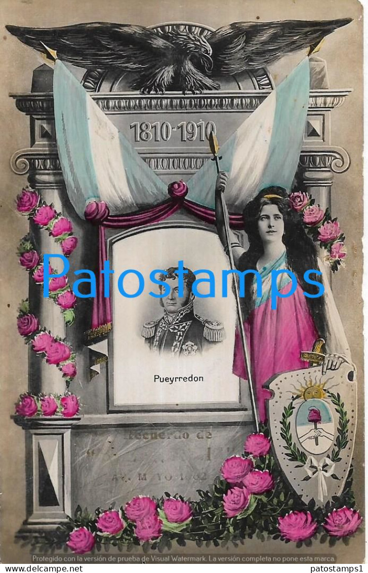 227476 ARGENTINA CENTENARY CENTENARIO PATROTIC FLAG HERALDRY PROCER PUEYRREDON POSTAL POSTCARD - Argentina