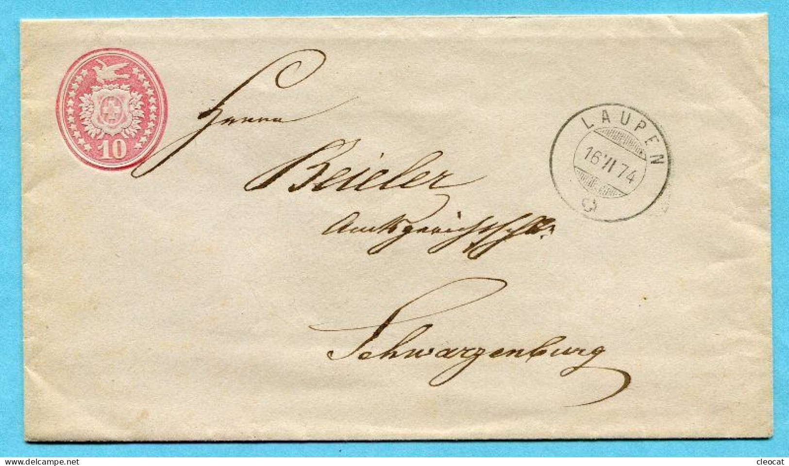 Tüblibrief Von Laupen Nach Schwarzenburg 1874 - Postwaardestukken