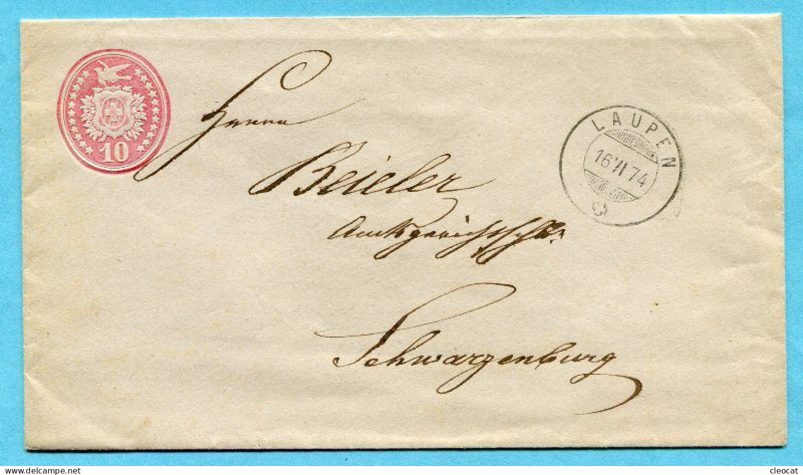 Tüblibrief Von Laupen Nach Schwarzenburg 1874 - Stamped Stationery