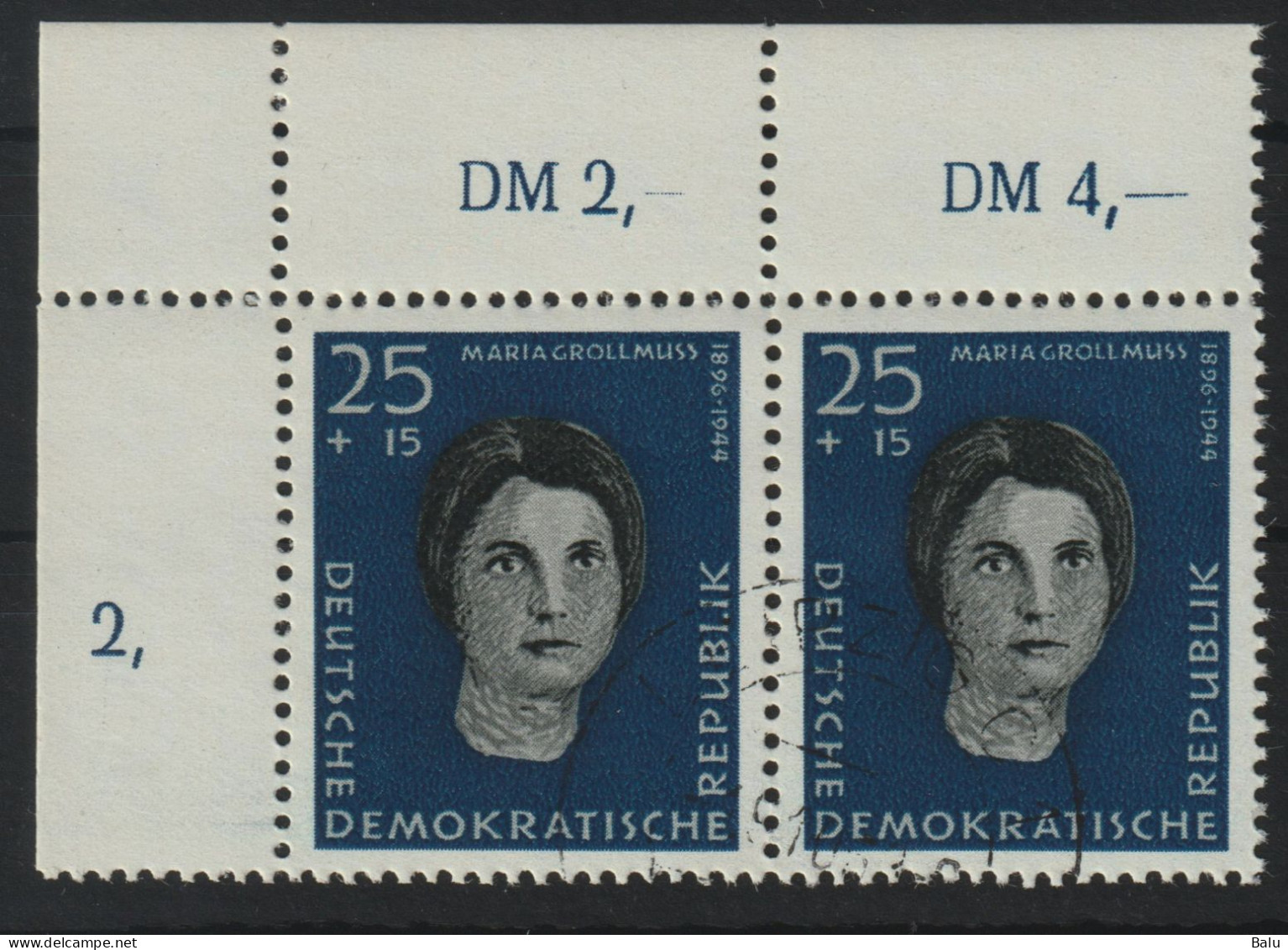 DDR 1959 Maria Grollmuss Michel Nr. 719 PF. I Gef.gest. Ecke, Michel 120,-€, 2 Scans, Plattenfehler - Variedades Y Curiosidades