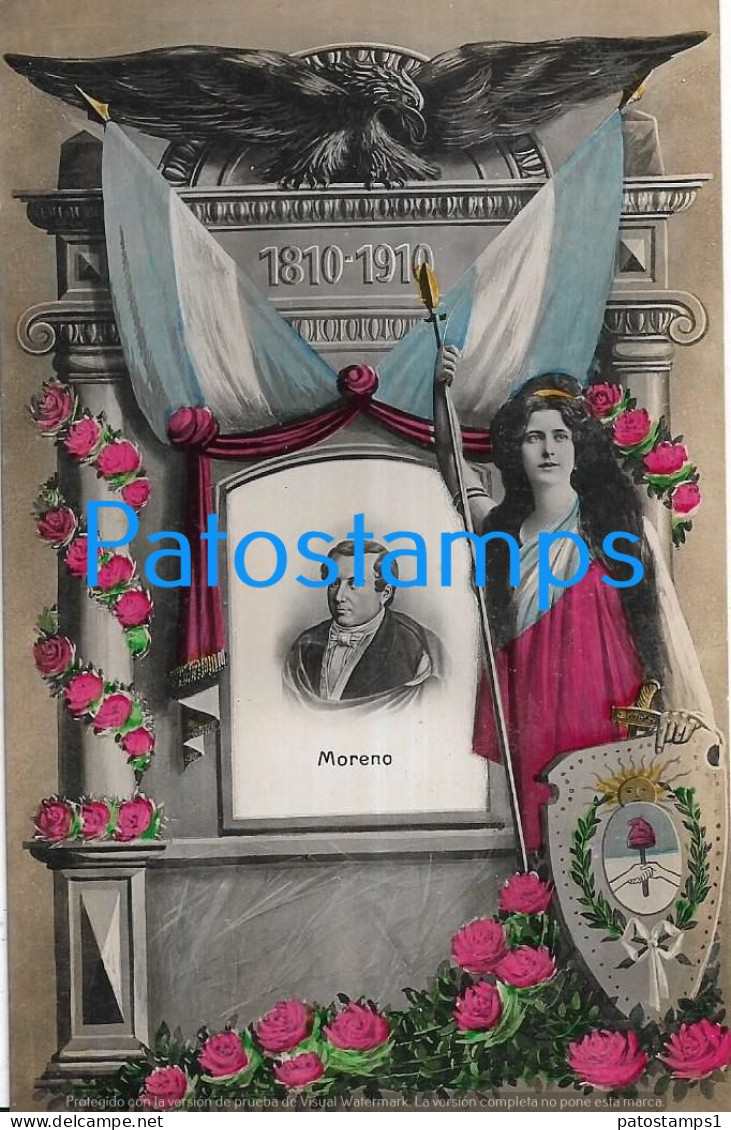 227478 ARGENTINA CENTENARY CENTENARIO PATROTIC FLAG HERALDRY PROCER MORENO POSTAL POSTCARD - Argentine