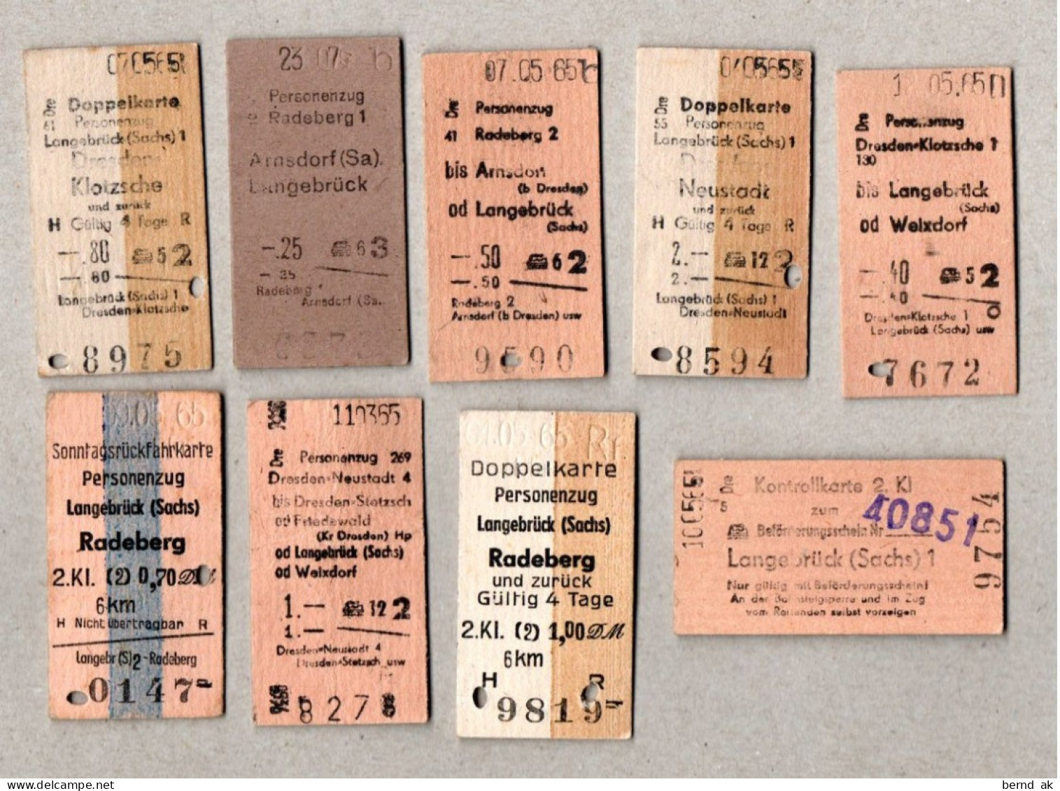 16] BRD -  9  Gebrauchte Pappfahrkarten - Ab / Nach Langenbrück (Sachsen) - Europe