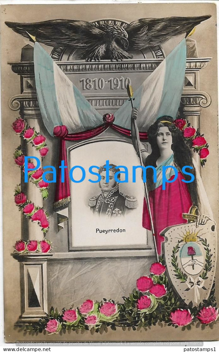 227479 ARGENTINA CENTENARY CENTENARIO PATROTIC FLAG HERALDRY PROCER PUEYRREDON POSTAL POSTCARD - Argentine