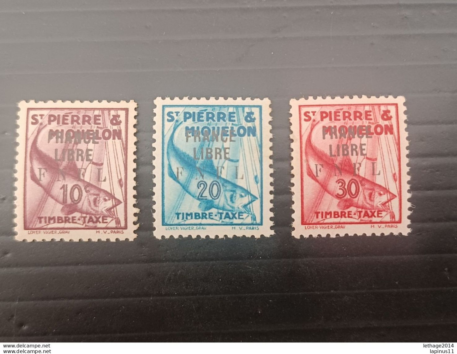 ST PIERRE ET MIQUELLON 1942 TAXE OVERPRINT FRANCE LIBRE F N F L CAT. YVERT N. 58-60-61 MNH - Unused Stamps