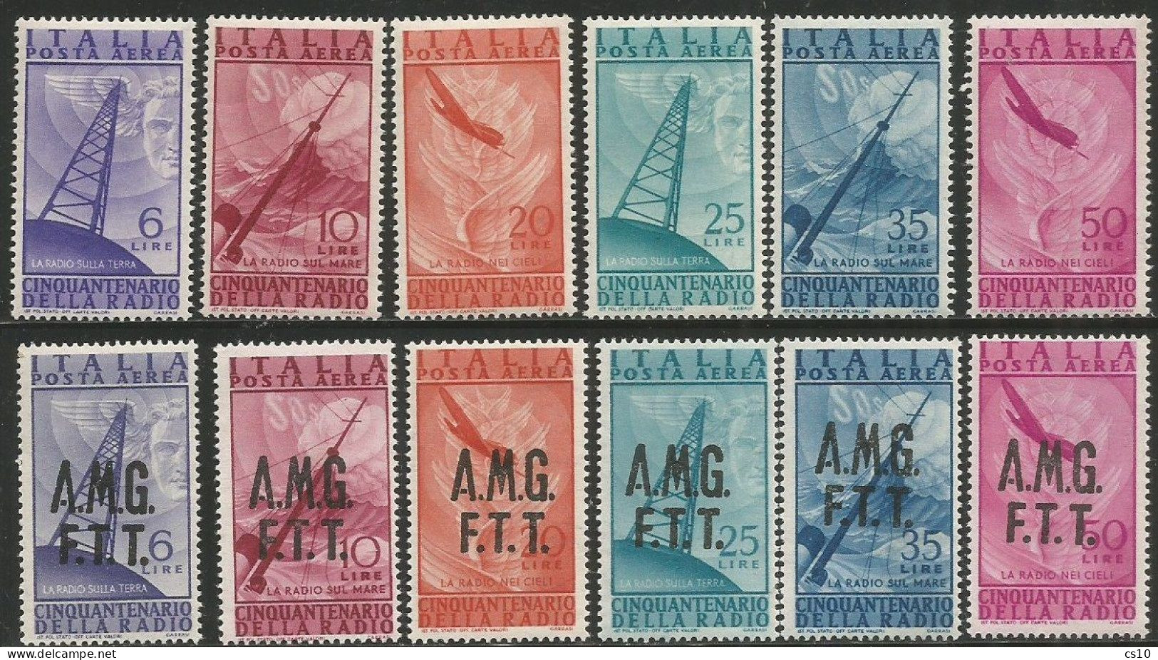 Italy Republic + Trieste A - Airmail Posta Aerea 1947 Radio Cpl Issue Emissione Completa 6+6v MNH** - 1946-60: Nuevos