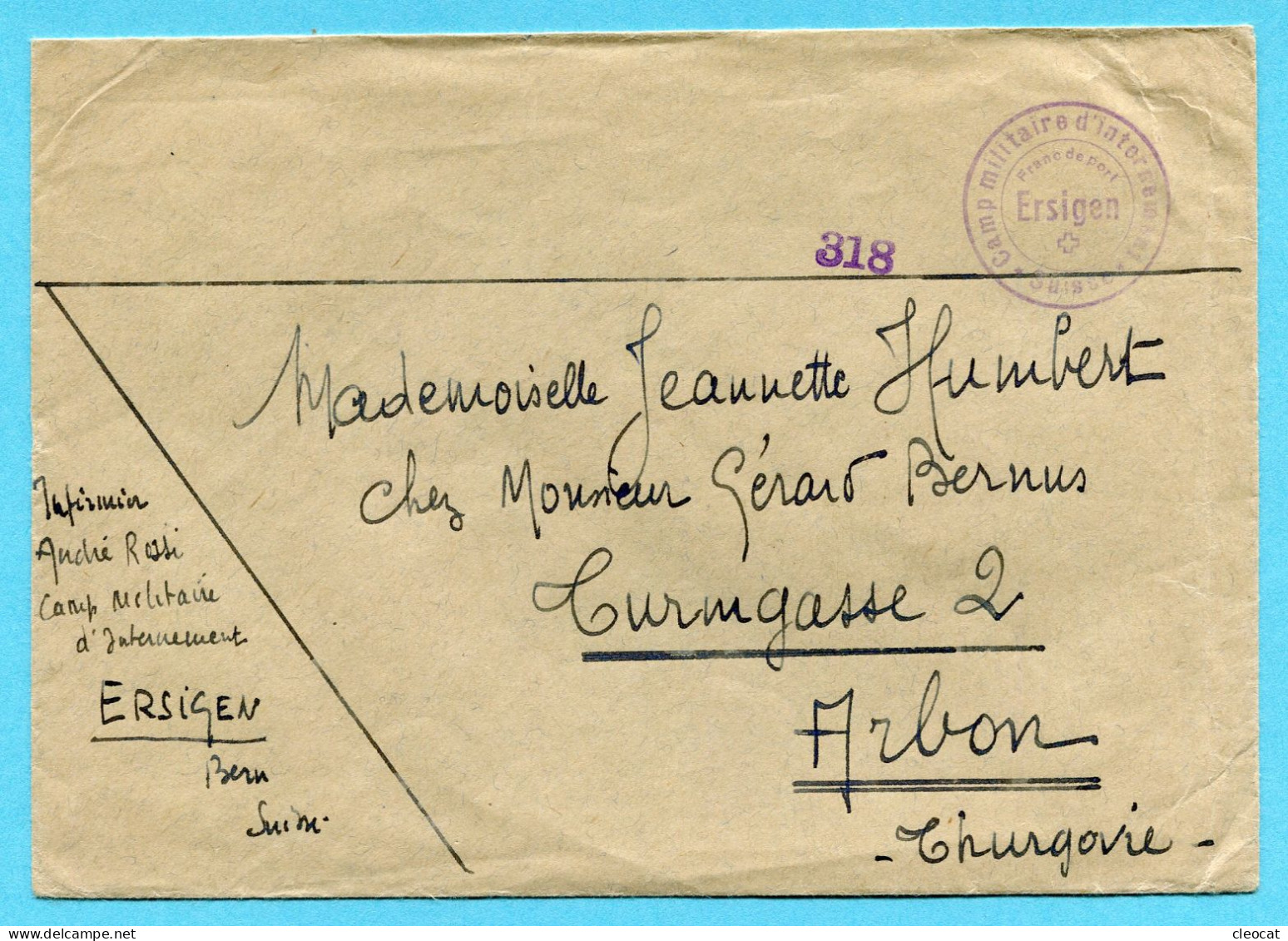 Brief Camp Militaire D'internement Suisse - Ersigen - Cartas & Documentos