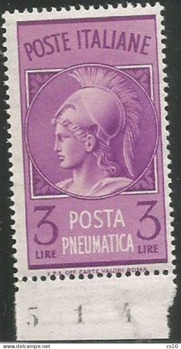 Italy 1947 Posta Pneumatica L.3 **MNH Bordo Foglio - Eilpost/Rohrpost