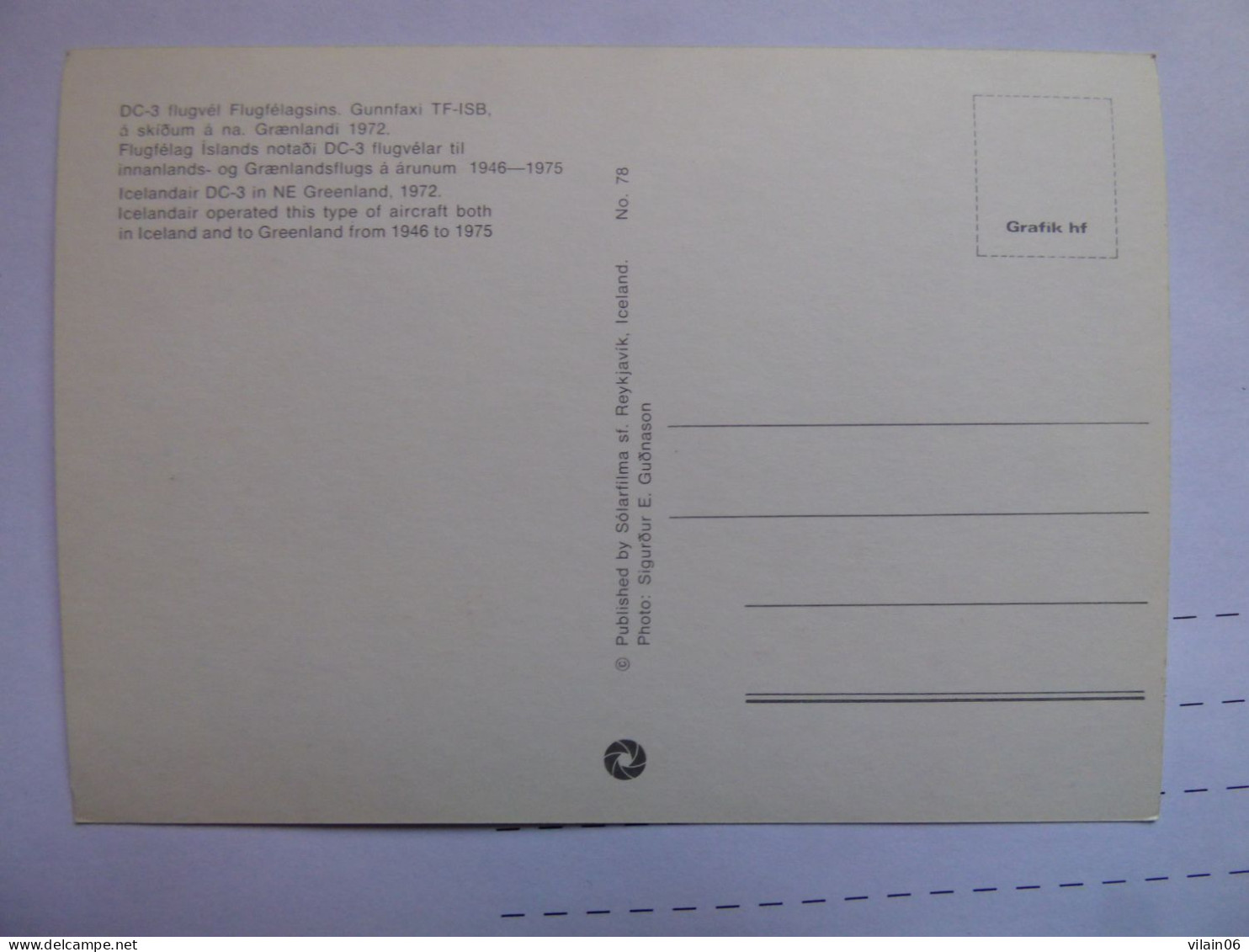 FLUGFELAG ISLAND  DC 3   /   AIRLINE ISSUE / CARTE COMPAGNIE - 1946-....: Modern Tijdperk