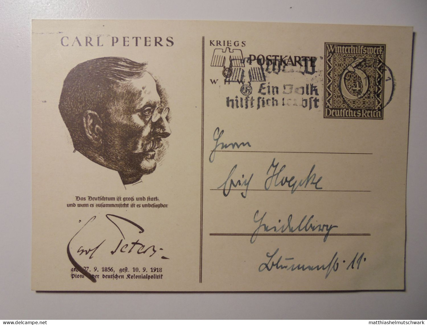 Deutsches Reich /Ganzsache „CARL PETERS“ Gebraucht € 3,00 Internetpreis, Aber Gestempelt LÜBECK 1 WHW Ein - Postcards