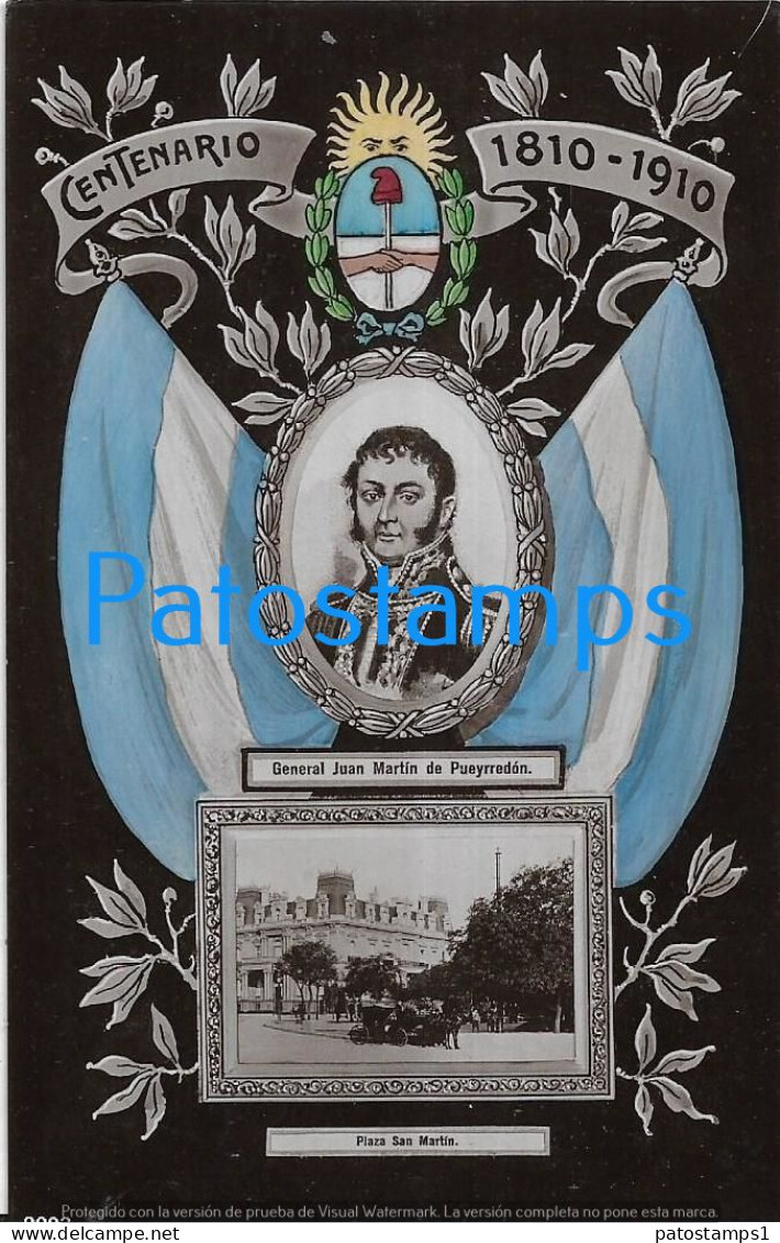 227490 ARGENTINA CENTENARY PATROTIC FLAG HERALDRY PROCER PUEYRREDON & BS AS PLAZA SAN MARTIN POSTCARD - Argentine