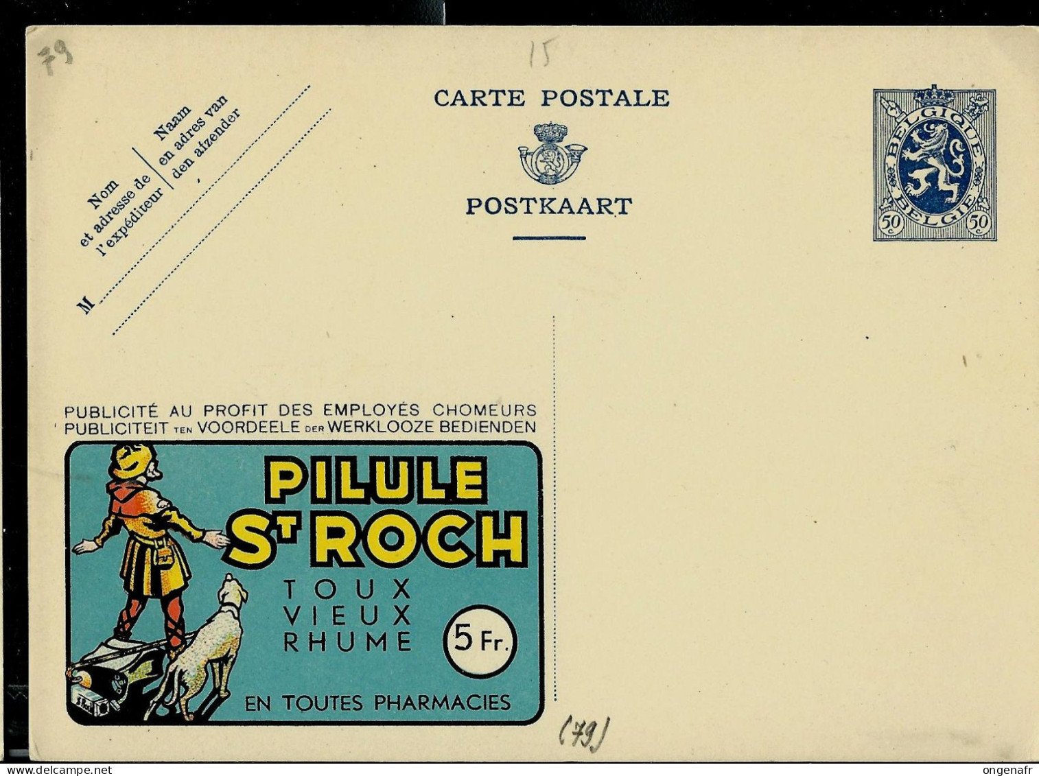 Publibel Neuve N° 79 ( Pilule ST ROCH - Toux - Vieux Rhume - En Pharmacies - Chien - Dog ) - Werbepostkarten