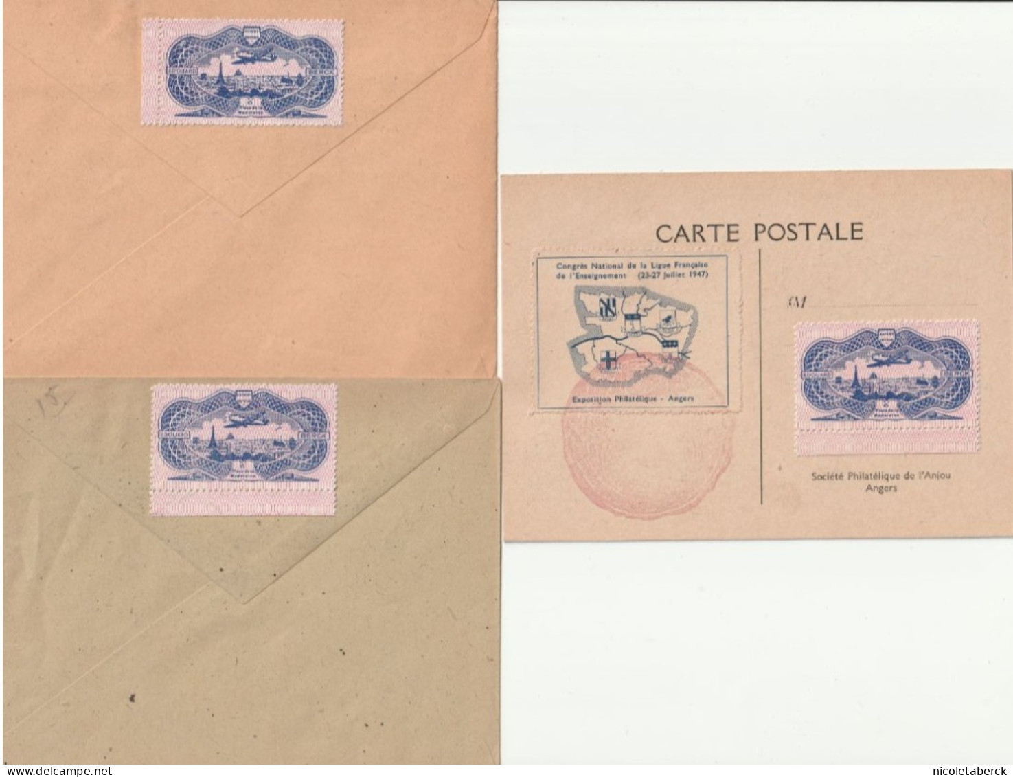 N°780/1 Sur Enveloppes Et Carte, Obl: Expo Philatélie Paris 25/10/47 Orthez 31/5/47 Angers 23/7/47. Collection BERCK. - Storia Postale