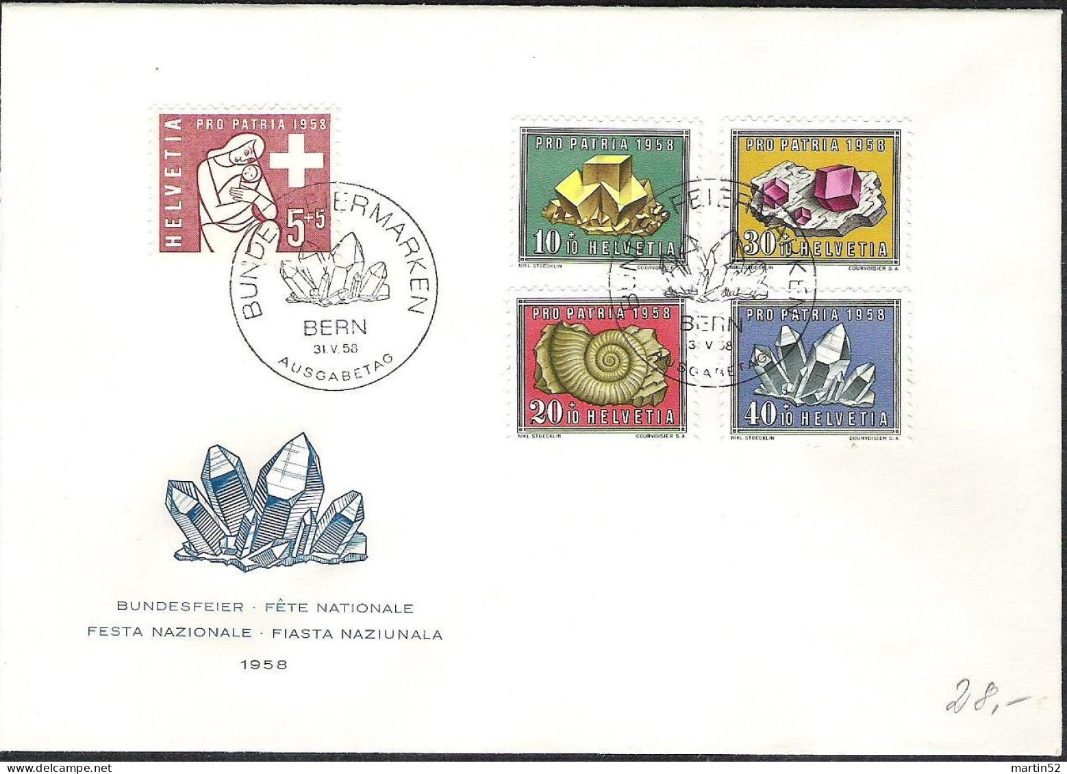 Schweiz Suisse 1958: Zu Pro Patria 86-90 Mi 657-661 Yv 606-610 FDC Blanko Mit ET-⊙ BERN 31.V.58 (Zumstein CHF 40.00) - FDC