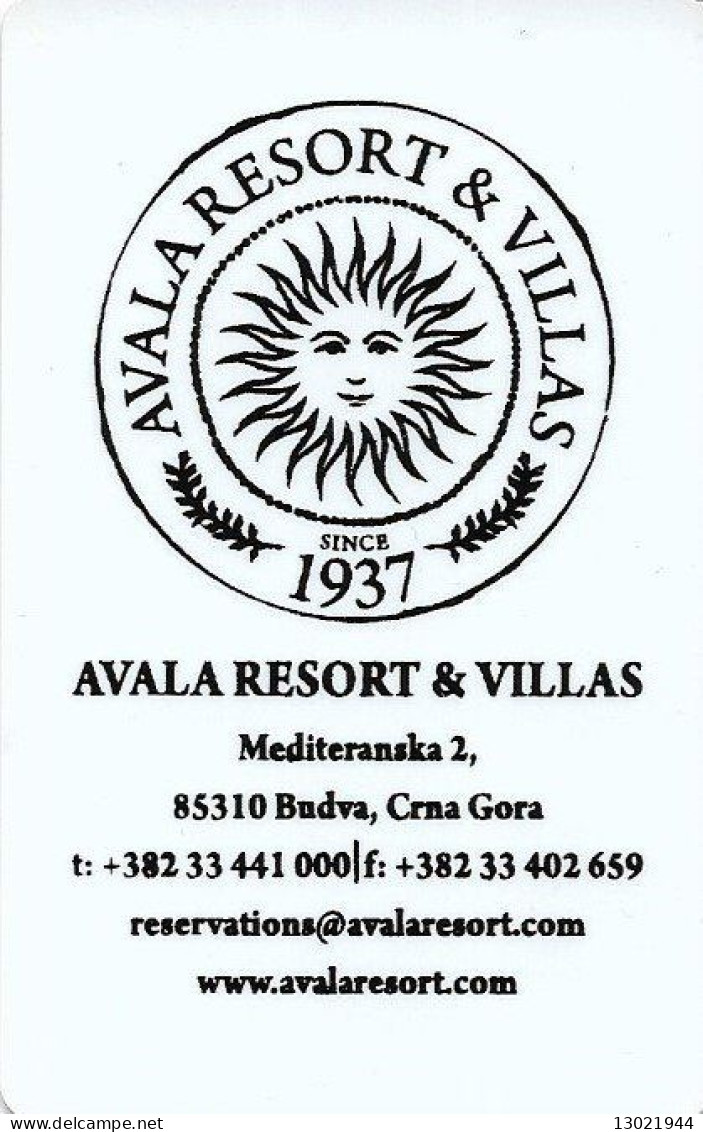 MONTENEGRO   KEY HOTEL    Avala Resort & Villas - Hotel Keycards