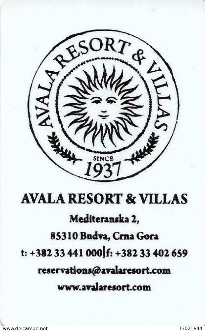 MONTENEGRO   KEY HOTEL    Avala Resort & Villas - Hotelsleutels (kaarten)